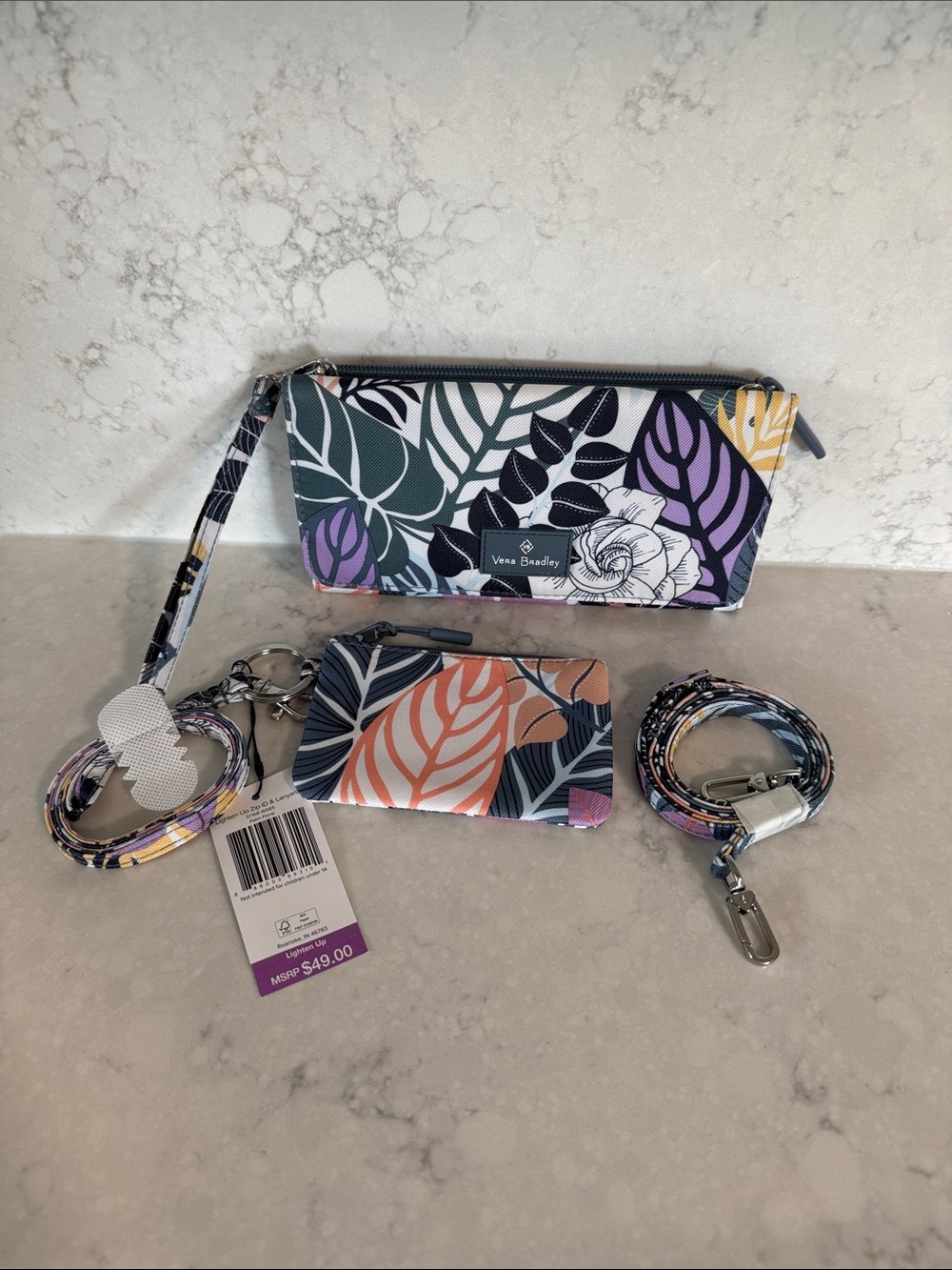 Vera Bradley Leaf Print Wristlet, Card Case & Lanyard Set in Multi Colors